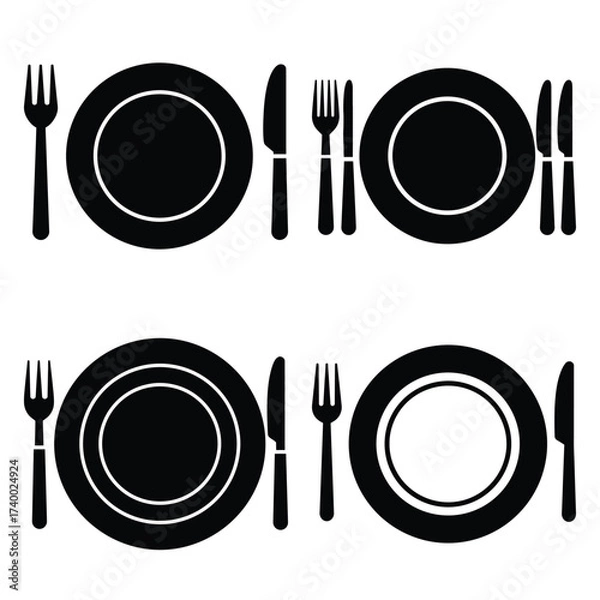 Fototapeta plate  vector icons set isolated on white background