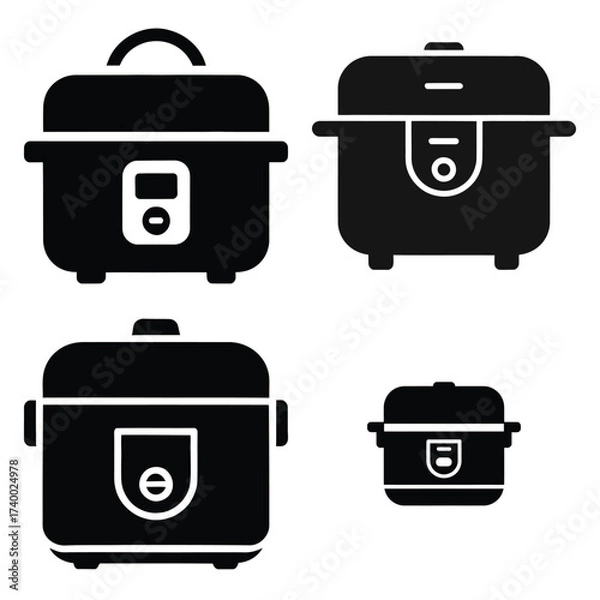 Fototapeta rice cooker  vector icons set isolated on white background