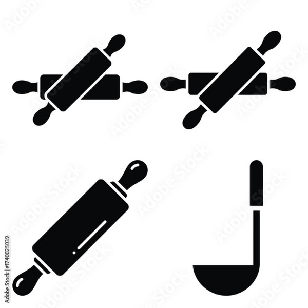 Fototapeta rolling pin  vector icons set isolated on white background