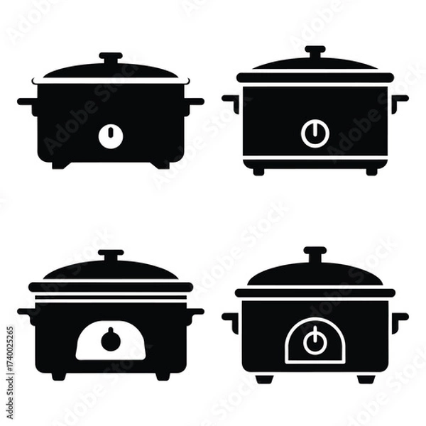 Fototapeta slow cooker  vector icons set isolated on white background