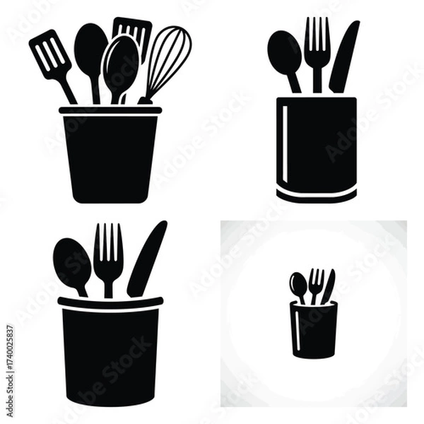 Fototapeta utensil holder  vector icons set isolated on white background