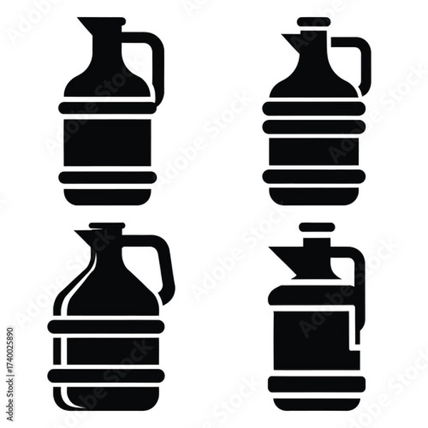 Fototapeta water jug  vector icons set isolated on white background