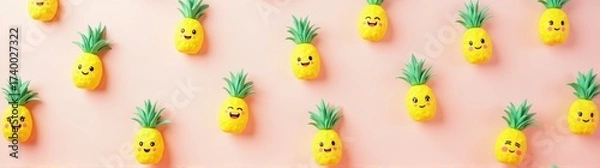 Fototapeta Funny cartoon pineapples arranged in pastel pattern