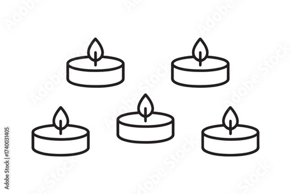 Fototapeta Diwali candle set outline style vector featuring tea light candles on white background