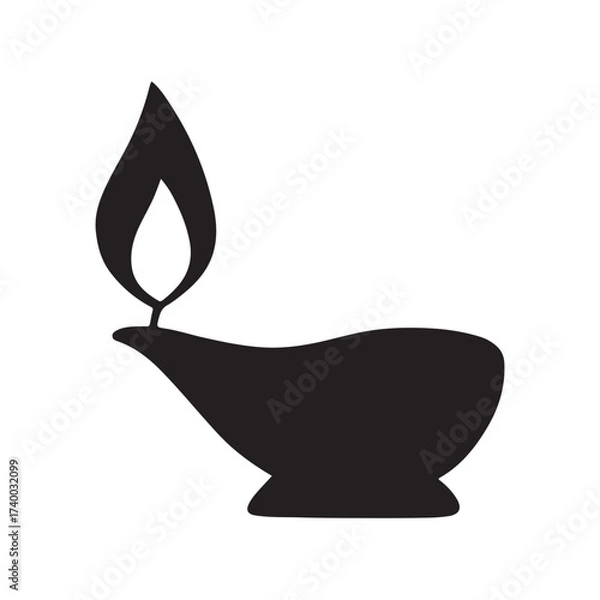 Fototapeta Diya Lamp Silhouette Icon Vector on White Background