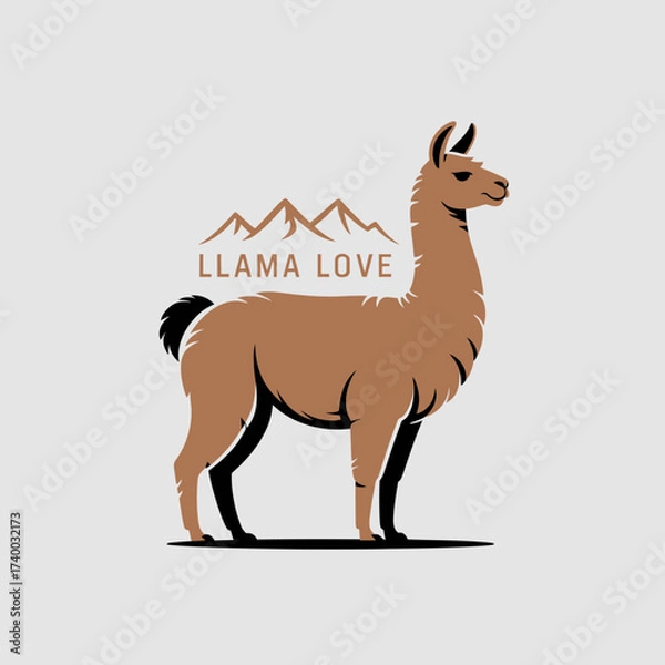 Fototapeta llama, silhouette, vector, animal, graphic, design, illustration, icon, profile, alpaca, black, minimal, shadow, wool, wildlife, simple, standing, outline, nature, mammal, creature, farm, pet, cute, m