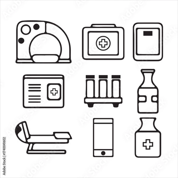 Obraz Line art medical devices icons set.