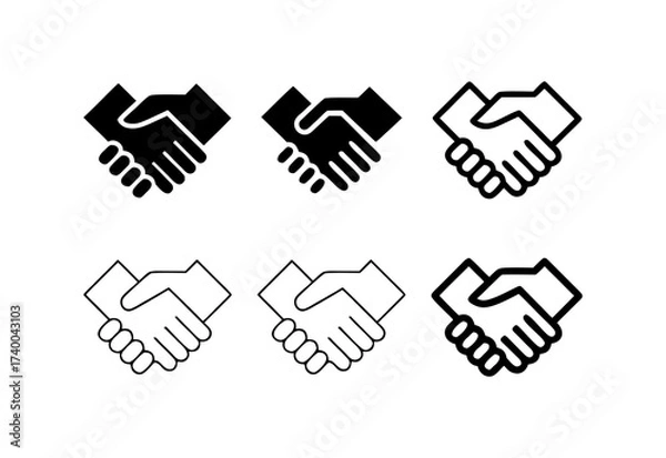 Fototapeta Set of six handshake icons in black and white