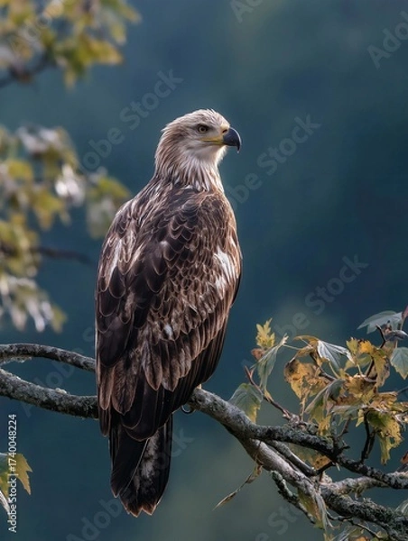 Fototapeta Eagle Perched on Branch: Majestic raptor surveys its domain from above.