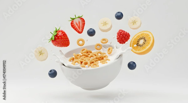 Obraz breakfast cereal with milk splash