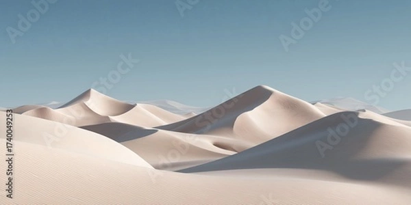 Fototapeta Serene sand dunes under a clear sky. Calm and minimalist desert scene.