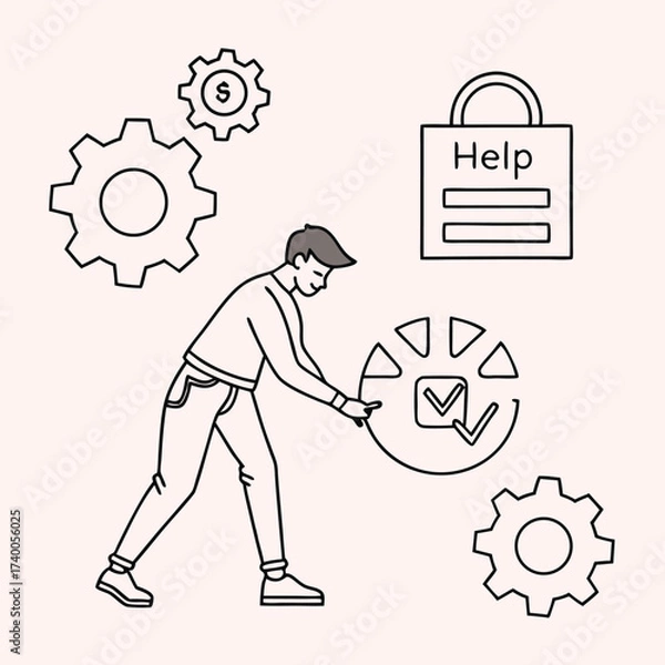 Fototapeta Man interacting with a digital system