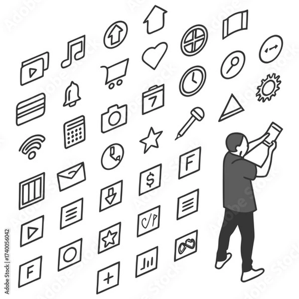 Fototapeta Man interacting with digital interface icons