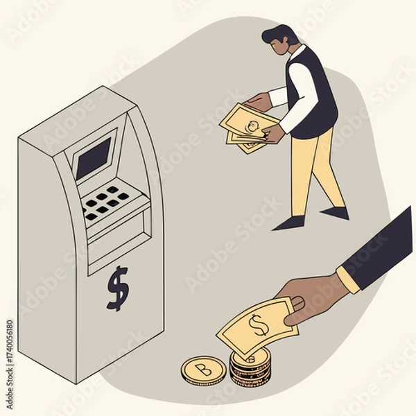 Fototapeta Man withdrawing cash from atm