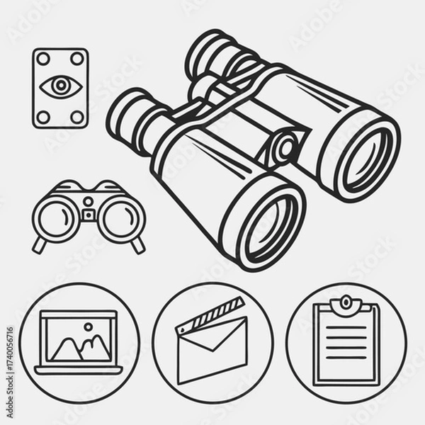 Fototapeta Media production icons line drawing