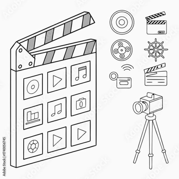Obraz Media production icons outline graphic