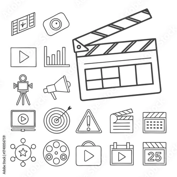 Fototapeta Media production icons outline set