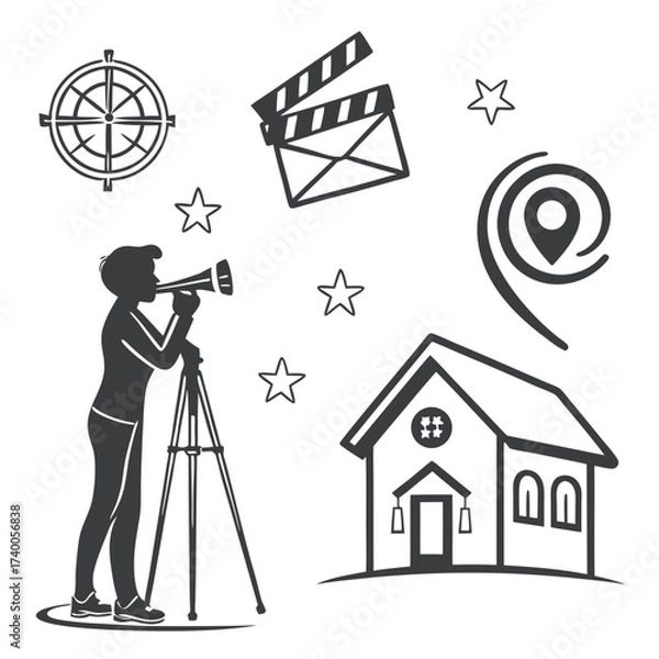 Fototapeta Media production icons silhouette design