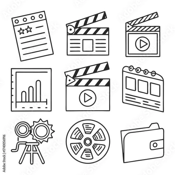 Fototapeta Media production line icons