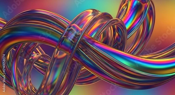 Obraz Abstract Metallic Ribbons Twisted in a Psychedelic Rainbow Swirl of Light and Color