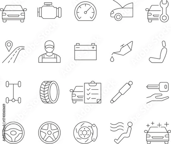 Fototapeta Editable line icon set for automotive services repair and maintenance with clean design elements