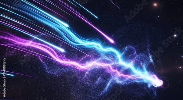 Fototapeta Vibrant Cosmic Trails of Light Streaking Through the Starry Night Sky