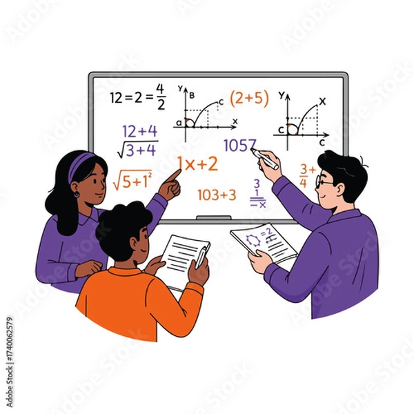 Fototapeta People Studying Math in Front of Whiteboard