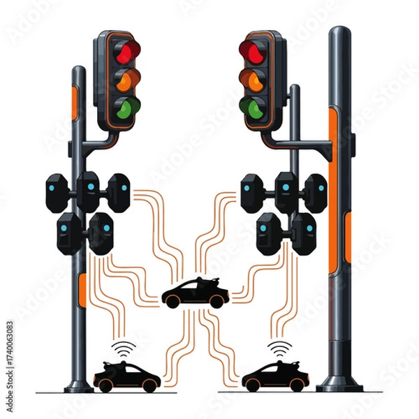 Fototapeta Traffic Control System With Connected Cars