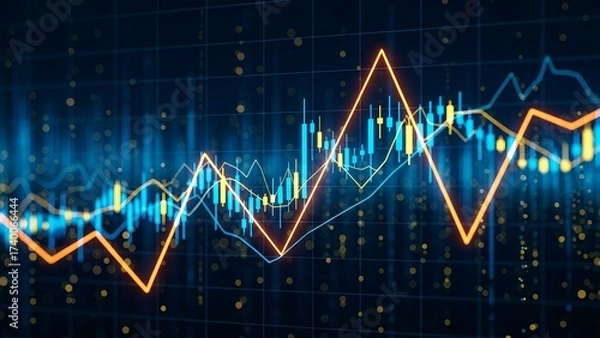 Obraz Abstract glowing trading chart with candlestick graph, representing stock market growth, investment strategy, forex analysis, and digital economy progress.