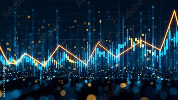 Obraz Abstract glowing trading chart with candlestick graph, representing stock market growth, investment strategy, forex analysis, and digital economy progress.