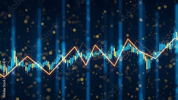 Obraz Abstract glowing trading chart with candlestick graph, representing stock market growth, investment strategy, forex analysis, and digital economy progress.