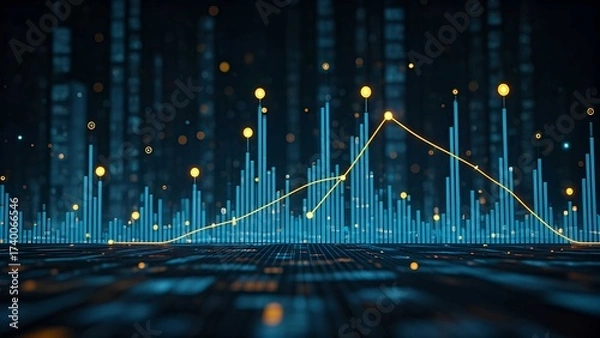 Obraz Abstract glowing trading chart with candlestick graph, representing stock market growth, investment strategy, forex analysis, and digital economy progress.