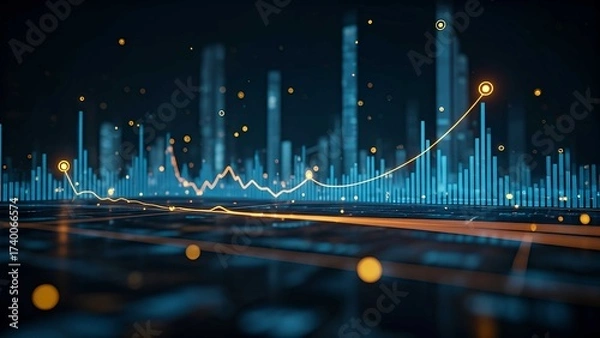 Obraz Abstract glowing trading chart with candlestick graph, representing stock market growth, investment strategy, forex analysis, and digital economy progress.