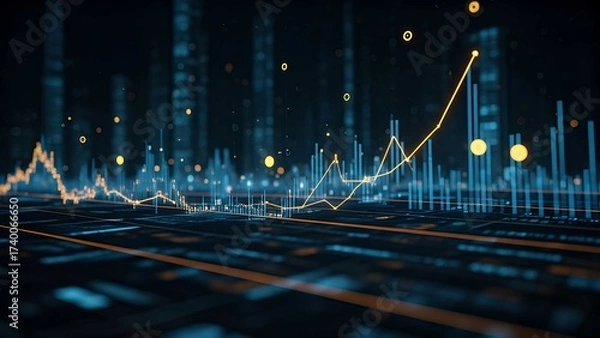 Obraz Abstract glowing trading chart with candlestick graph, representing stock market growth, investment strategy, forex analysis, and digital economy progress.