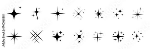 Fototapeta Sparkling star shapes in simple flat black style