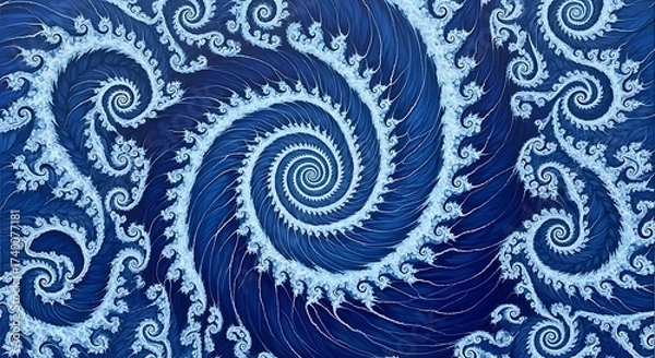 Obraz Intricate Blue Fractal Swirls and Spirals Evoke a Sense of Cosmic Wonder and Natural Patterns
