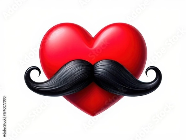 Fototapeta Red heart with a bold black mustache — playful, quirky & full of charm. Perfect for love, humor or Movember vibes! ❤️🧔 #MustacheLove #HeartVibes