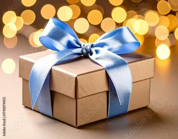 Fototapeta 青いリボンの黒いシックなプレゼント