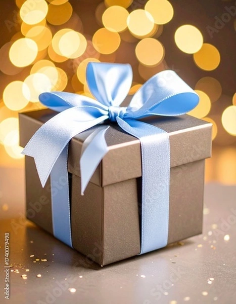 Fototapeta 青いリボンの黒いシックなプレゼント