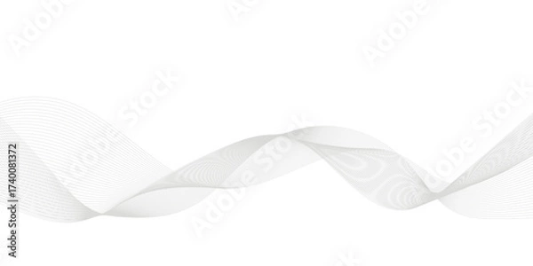 Fototapeta Grey and black wave, curve lines on transparent background. Digital futuristic technology concept banner background. Design for technology, business, voice, sound, data science, geometric border patte
