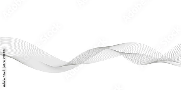 Fototapeta Abstract wavy white and grey curved lines on transparent background. Frequency sound wave lines and technology background, Design for brochure, flyer, banner, template, business wave lines background.