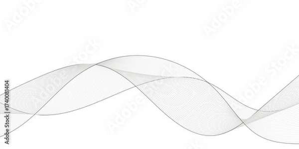 Fototapeta Grey and black wave, curve lines on transparent background. Digital futuristic technology concept banner background. Design for technology, business, voice, sound, data science, geometric border patte