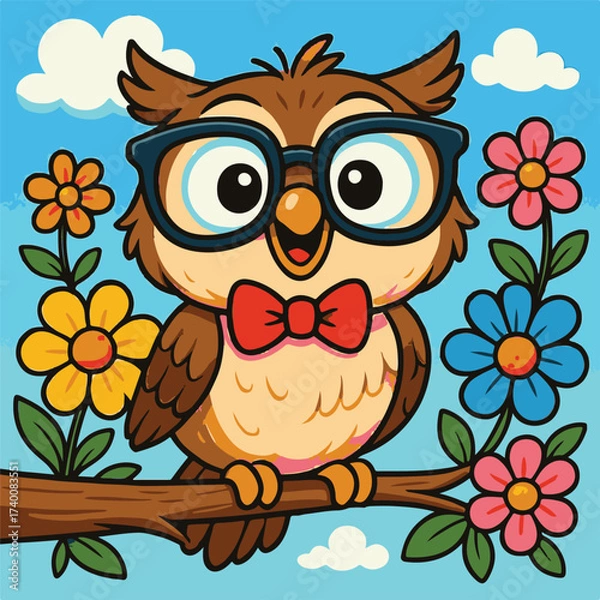 Fototapeta cute cartoon owl vector image on a tree