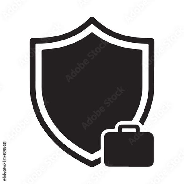 Obraz Shield protection black vector silhouette icon on white.
