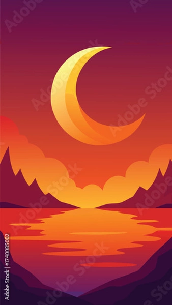 Obraz Crescent moon bay sunset reflection vector illustration scalable eps vector