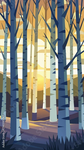 Obraz Glowing white birch grove serene morning sunlight vector illustration scalable eps vector