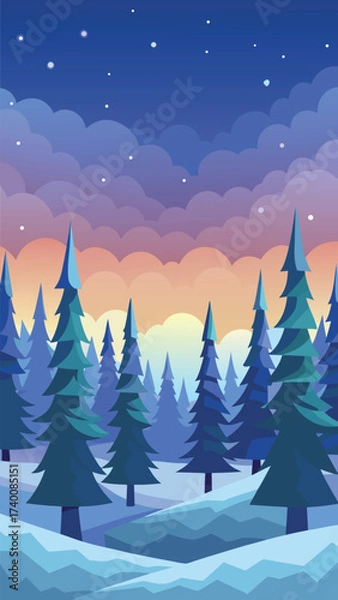 Obraz Endless snowy pine forest landscape winter scene vector illustration vector