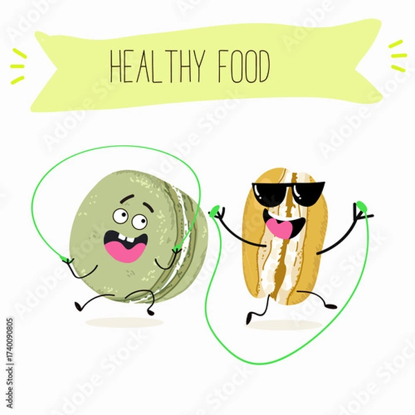 Obraz  Macarons funny characters, hand drawn vector illustration.