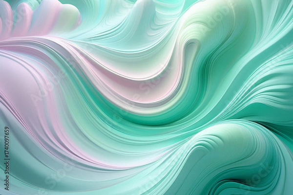 Fototapeta Creamy Pastel Abstract Background with 3D Liquid Paint Swirls and Texture