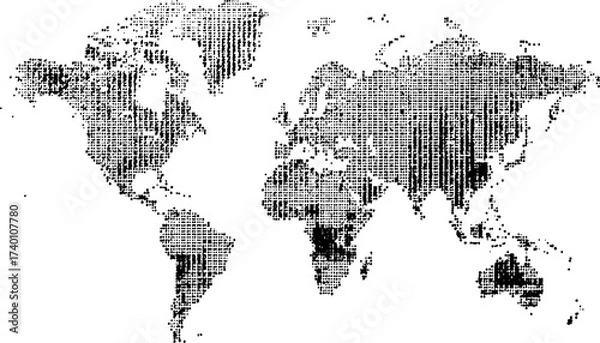Obraz Abstract world map created with small black dots on a white transparent background. World map, dotted style, flat design illustration, modern, isolated on white background. 